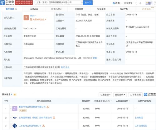 上港集團(tuán)布局淮安 2億元注冊(cè)資本成立國際集裝箱碼頭公司，家族企業(yè)戰(zhàn)略投資啟航